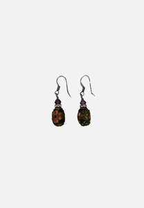 Dark Purple Cloisonné Floral Hook Drop Earrings
