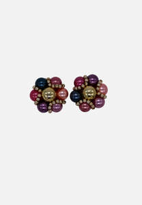 Multicolour Faux Pearl Cluster Clip-On Earrings