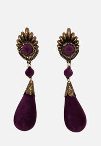 Luxe Eventwear: 1980s Plum Velvet Sunburst Drop Earrings 'VIP'
