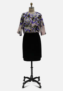 New Arrivals: Abstract Circle Print Silk Bolero Jacket in Violet, Blush and Olive