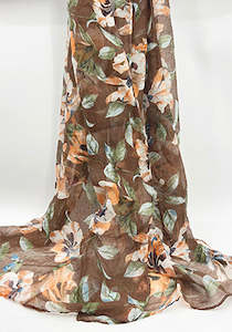 Scarves: Rebecca Floral Scarf Espresso I The Villa Collection
