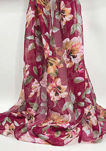 Scarves: Rebecca Floral Scarf Sangria I The Villa Collection