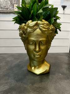 Garden Concrete: Grecian Lady Head Planter / Vase Indie Gold metallic
