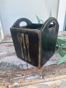 Storage Baskets: Cutlery Wooden Upright Box Black