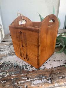 Storage Baskets: Cutlery Wooden Upright Box Natural