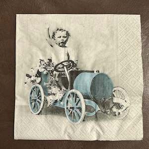 Boy in Blue Car Napkin for Decoupage
