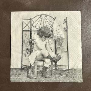 Vintage Children Napkins: Putting on Shoes Napkin for Decoupage