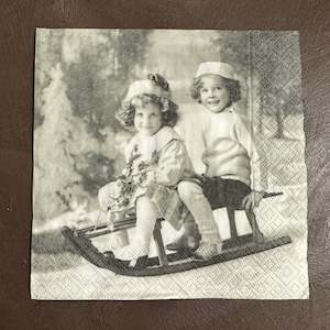 Vintage Children Napkins: Christmas Sleigh Napkin for Decoupage