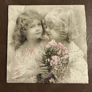 Vintage Children Napkins: Girls with Flowers Napkin for Decoupage