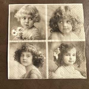 Vintage Children Napkins: Four Vintage Girls Napkin for Decoupage