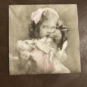 Vintage Children Napkins: Girl with Doll Napkin for Decoupage