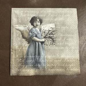 Vintage Children Napkins: Dreaming of White Christmas Angel Napkin for Decoupage