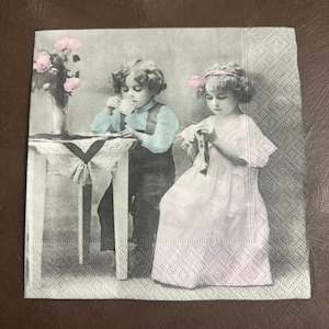 Girl & Boy at table Napkin for Decoupage