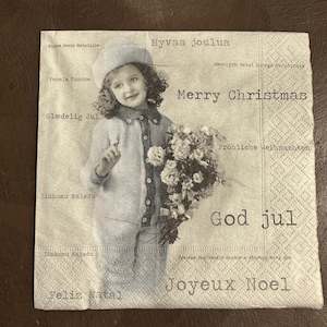 Vintage Children Napkins: Blue Christmas Girl Napkin for Decoupage