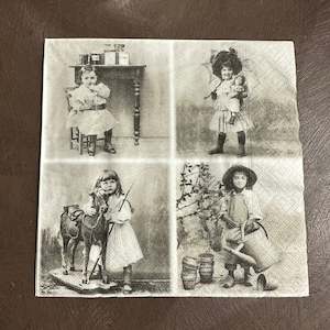 Vintage Children Napkins: Vintage Children with toys Napkin for Decoupage