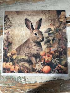 Woven Decoupage Papers: Bunny in Forest with oranges Paper for Decoupage Square