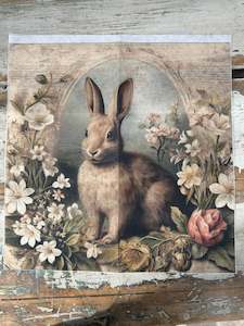 Woven Decoupage Papers: Bunny in Floral Wreath Paper for Decoupage Square
