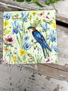Napkins: Bluebird Spring Blooms Napkin for Decoupage