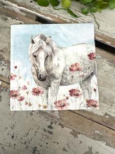 Napkins: White Horse Napkin for Decoupage