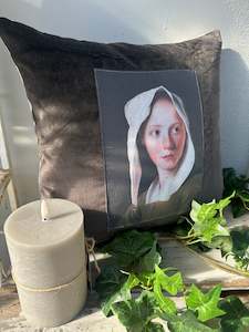 Linen: Velvet Cushion Kelp Portrait of Girl II The Villa Collection