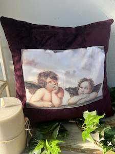 Linen: Velvet Cushion Spanish Purple Cherub Pair II The Villa Collection