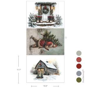 Christmas Crafting: Santa's Woodland Stroll A3 Fiber Decoupage Paper 3 sheets