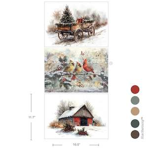 Christmas in the Countryside A3 Fiber Decoupage Paper 3 sheets