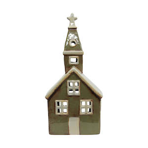 Tea Light Village: French Country Alsace Tea Light Church Olive Green