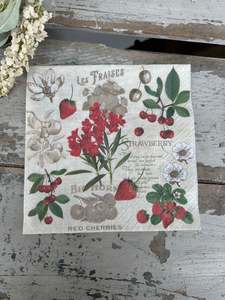 Les Fraises on Sepia Napkin for Decoupage
