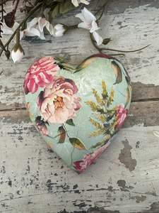 Green Peonies Ceramic Heart