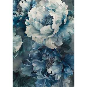 Sapphire Peony A3 Fiber Decoupage Paper 1 sheet
