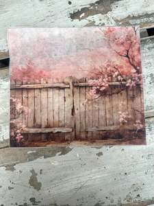 Woven Decoupage Papers: Pink Blossom Fence Paper for Decoupage Rectangle small