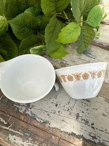 Corelle Ware mustard stripe cups x 2