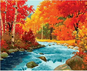 Rushing River with Autumn Trees - Paint by Numbers - Paint My Numbers