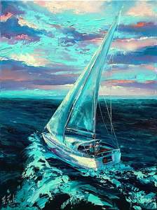 Products: Sail Boat Blue Colours on Rough Seas - Paint by Numbers - Paint My Numbers