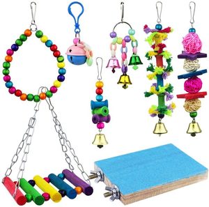 Pet And Animal: 8pcs Wooden Bird Toy Parrot Cage Hammock Chewing Swing Toys