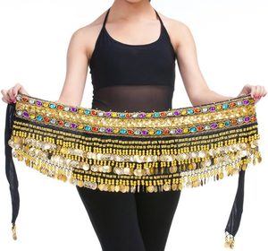Black Belly Dance Hip Scarf Belt Gold Coins