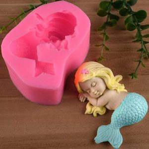 Baby Gear 1: Sleeping Baby Mermaid Silicone Mould Candle Soap Fondant Mold