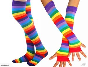 Costume Set Rainbow Stripe Gloves n Stockings