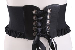 Auto Accessories: Black Pleated Ruffle Metallic Rings Waist Cincher Corset Lace Belt