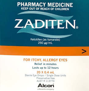 Eye Drops: Zaditen Sterile Eye Drops For Itchy , Allergy Eyes 20x0.4ml