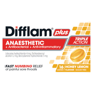 Difflam Plus Anaesthetic + Antibacterial + Anti-inflammatory Honey Lemon Lozenge&hellip;