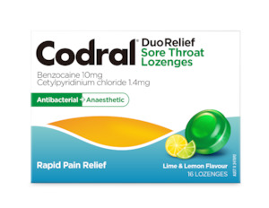 Lozenges: Codral DuoRelief Sore Throat Lozenges Lime & Lemon 16 lozenges