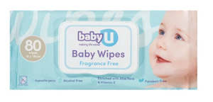 Baby Care: Baby U Baby Wipes Fragrance Free 80's