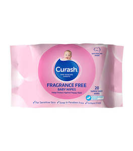 CURASH Fragrance Free Baby Wipes Travel Pack, 1x 20 wipes