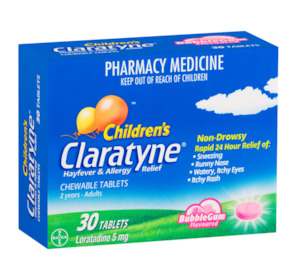 Allergies Hayfever Sinus: claratyne childrens chewable bubblegum 30