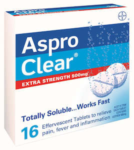 Pharmacist Only Medicines: ASPRO CLEAR XSTRONG TABS 500mg 16 tabs