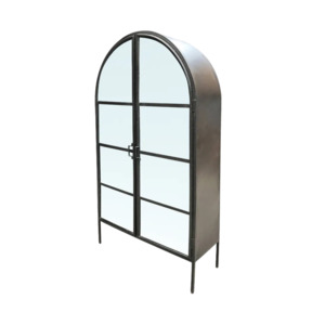 Products: Arch Iron and Glass Cabinet