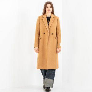 Single Breasted Herringbone Wool Coat | Tobacco Melange