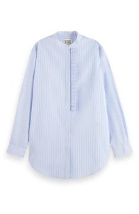 Placket Ruffle Shirt | Mystic Blue and White
